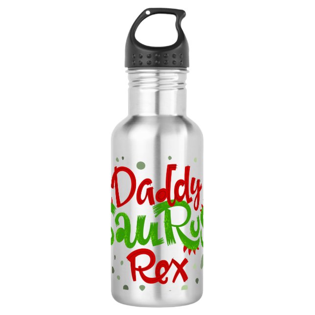 Daddy Saurus Rex Illustration Edelstahlflasche (Vorderseite)