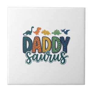 Daddy Saurus Süßer Dinosaur-Vater-Vektor-Design_1 Fliese