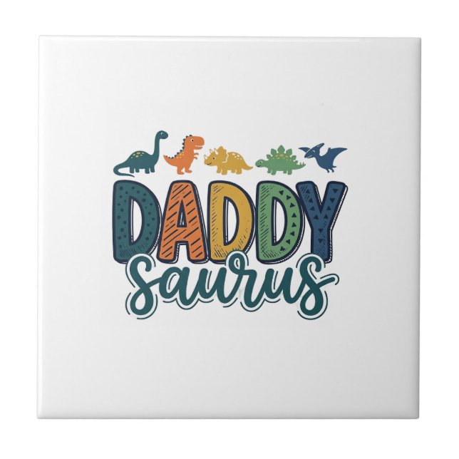 Daddy Saurus Süßer Dinosaur-Vater-Vektor-Design_1 Fliese (Vorderseite)