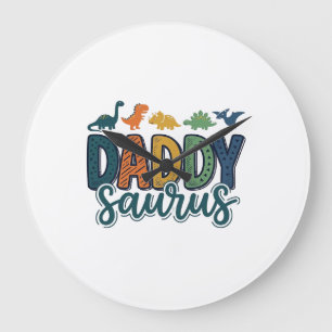 Daddy Saurus Süßer Dinosaur-Vater-Vektor-Design_1 Große Wanduhr