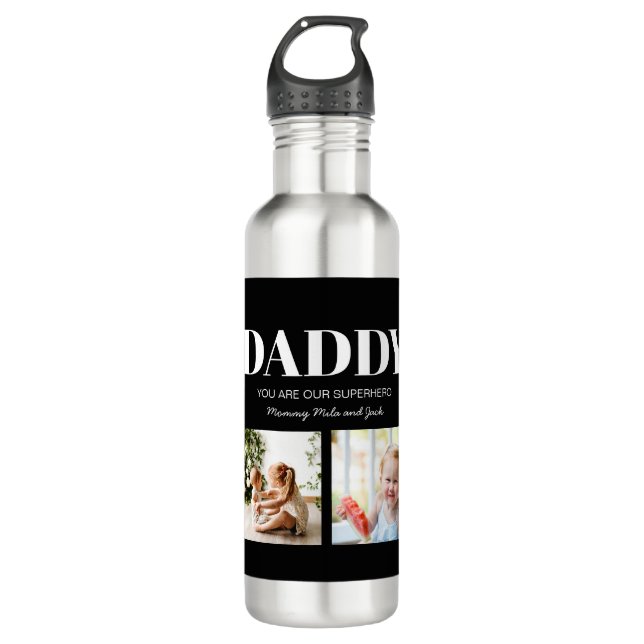 Daddy Sie sind unser Superheld Foto Collage Custom Edelstahlflasche (Vorderseite)