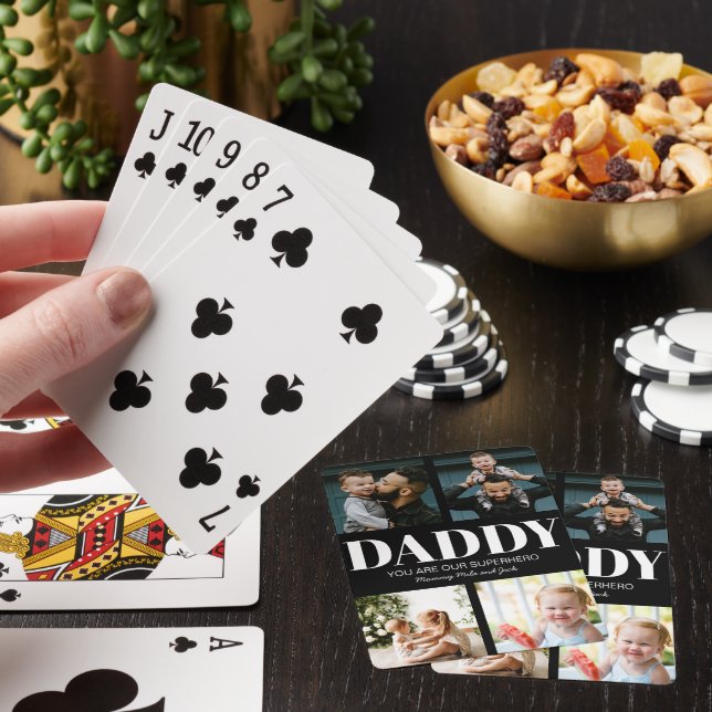 Daddy Sie sind unser Superheld Foto Collage Custom Spielkarten (In Situ)