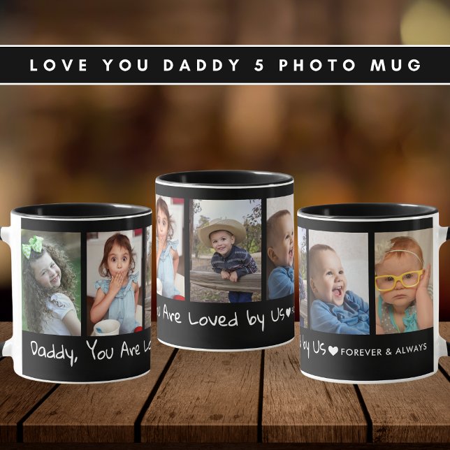 Daddy Sie werden von uns 5 Foto Collage Black geli Tasse (Von Creator hochgeladen)
