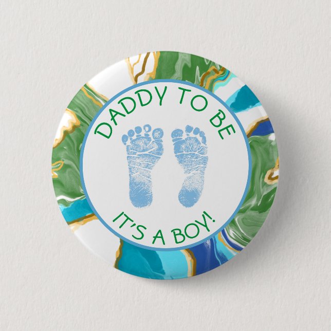 Daddy to be Blue and Green Baby Shower Button (Vorderseite)