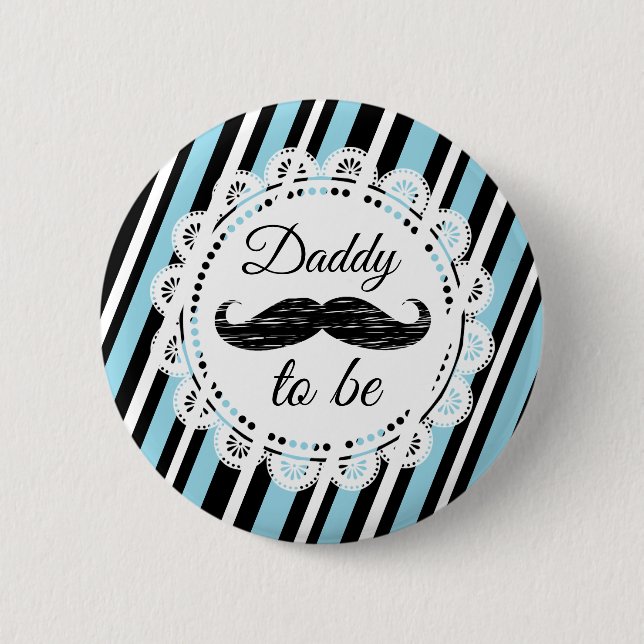 DADDY To Be Blue & Black Mustache Shoe Button (Vorderseite)