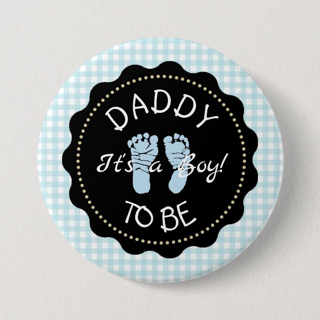 Daddy to be Blue Gingham Baby Shower Button (Vorderseite)