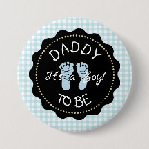 Daddy to be Blue Gingham Baby Shower Button
