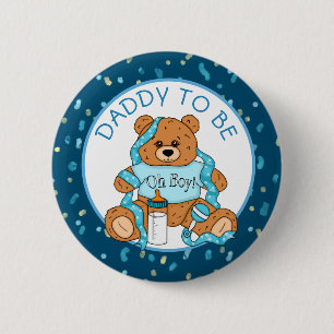 Daddy to be Blue Teddy Bear Baby Shower Button
