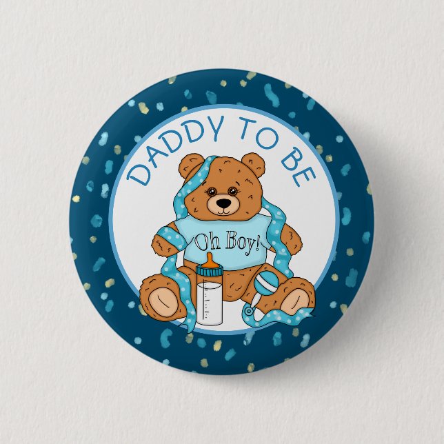Daddy to be Blue Teddy Bear Baby Shower Button (Vorderseite)