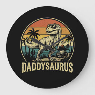 Daddy Trex Dinosaur Daddysaurus Retro Vatertag Große Wanduhr
