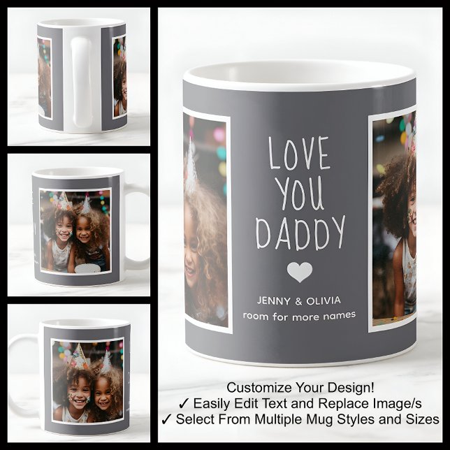 Daddy Vater Liebe Sie 2 Fotos Modernes Mittelgrau  Kaffeetasse (Von Creator hochgeladen)