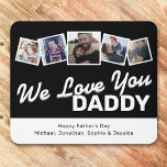 Daddy Vatertag Foto Collage Mousepad<br><div class="desc">Stilvolle Väter tagsüber Foto-Computermausmatte mit schwarz-weißem Motiv,  5 quadratischen Familienbildern,  einem modernen typografischen Design "We Liebe you daddy" und den Kindernamen.</div>