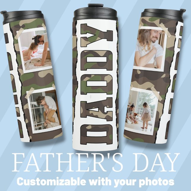 Daddy Vatertag Fotos grün Thermosbecher (Daddy Father's Day custom photos green Thermal Tumbler)