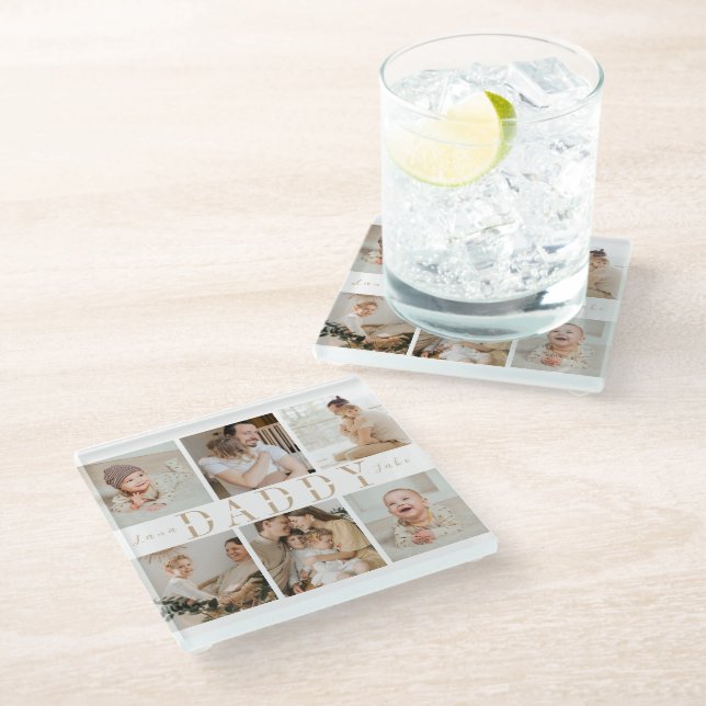 "Daddy" Vatertag Kinder Foto Collage Untersetzer (Schrägansicht)