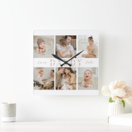 "Daddy" Vatertag Kinder sammeln Wall Clock Quadratische Wanduhr