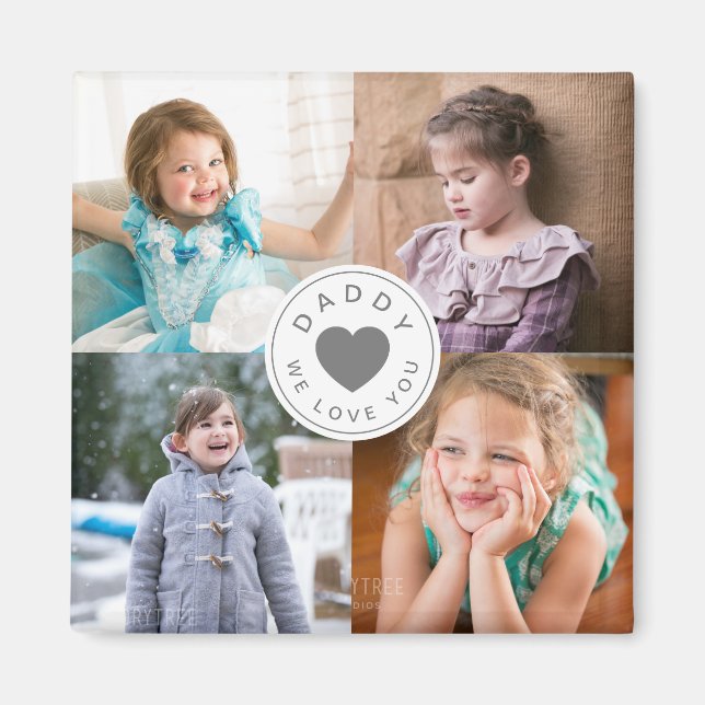 Daddy We Liebe Sie Niedlich Herzfoto Collage Magnet (Vorne)
