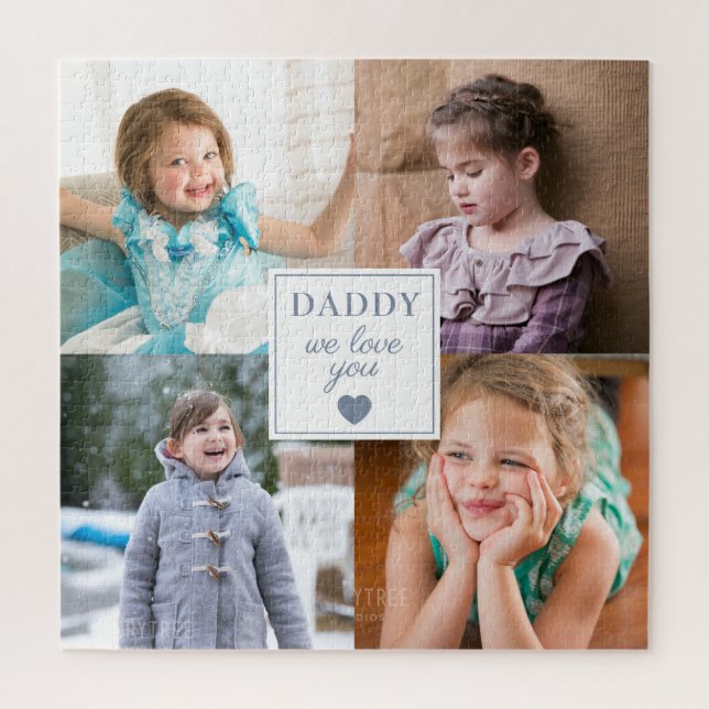 Daddy We Liebe You Blue Heart 4 Kids Foto Collage (Vertikal)