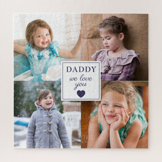 Daddy We Liebe You Blue Heart 4 Kids Foto Collage (Vertikal)