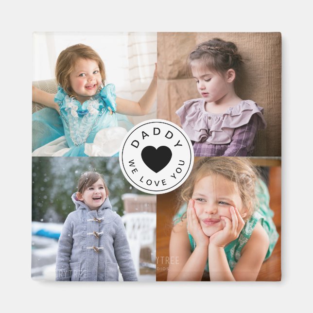 Daddy We Liebe You Niedlich Heart Kids Foto Collag Magnet (Vorne)