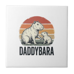 Daddybara Capybara Vintage Sonnenuntergang Shirt D Fliese