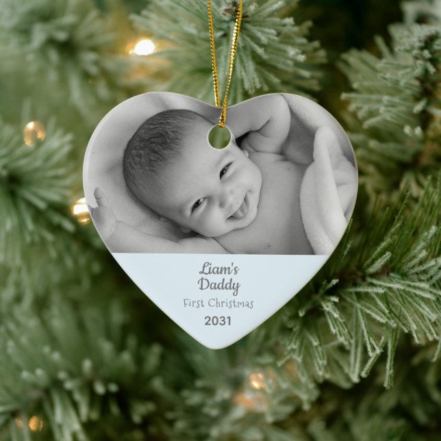 Daddy's 1. Weihnachts Sohn Personalisiertes Foto H Keramik Ornament (Baum)