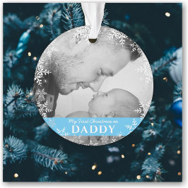 Daddy's First Christmas Snowflakes Baby Boy Foto Ornament