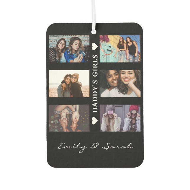 Daddy's Girls Custom 6 Foto Collage & Name Autolufterfrischer (Vorderseite)