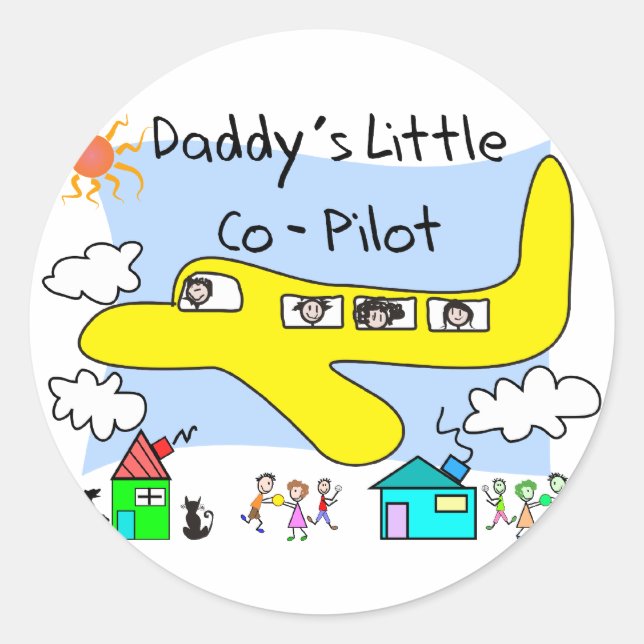 Daddys kleine Co-Pilot-Kinder-T - Shirt Runder Aufkleber (Vorderseite)