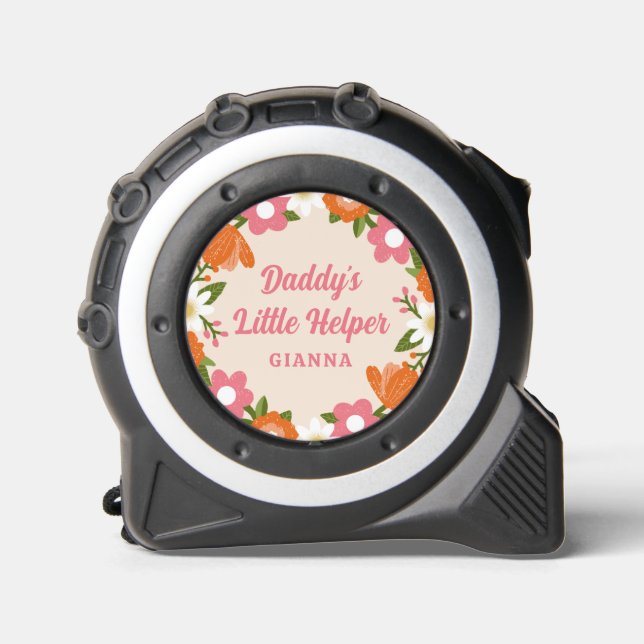 Daddys kleine Helfer Retro Blumenmädchen Name Maßband (Vorderseite)