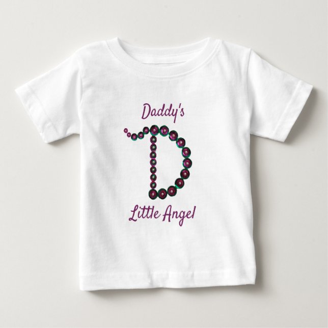 Daddy's Little Angel Pink Green Letter D Monogram Baby T-shirt (Vorderseite)