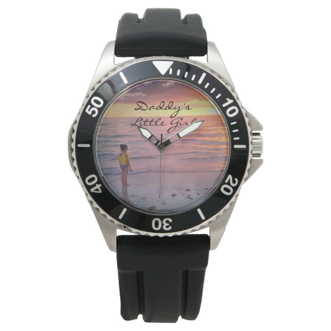 Daddys Little Girl Script Vathers Day Black Custom Armbanduhr (Vorderseite)