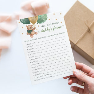 Daddy's Phrase Game Baby Shower Teddy Bear Card Einladung