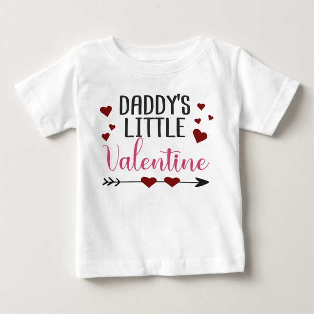 "Daddy's small Valentine" rosa Herzen und Pfeil Baby T-shirt (Vorderseite)