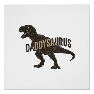 Daddysaurus Dinosaur Vintage Gravur Shirt Design Poster
