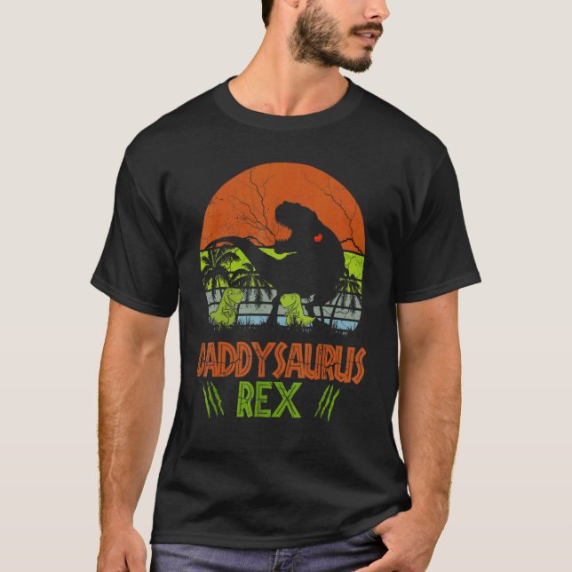 Daddysaurus Rex 2 Kids Sunset  For Fathers Day T-Shirt (Vorderseite)