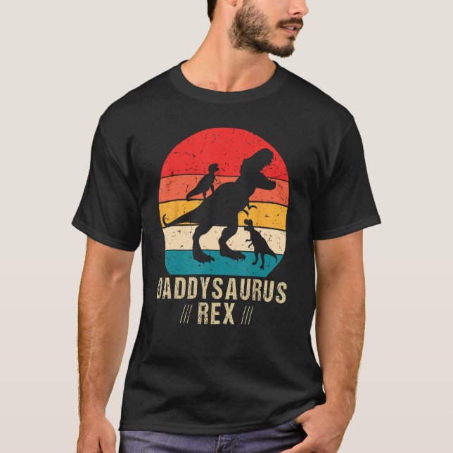 Daddysaurus Rex 2 Kids Sunset For Fathers Day T-Shirt (Vorderseite)