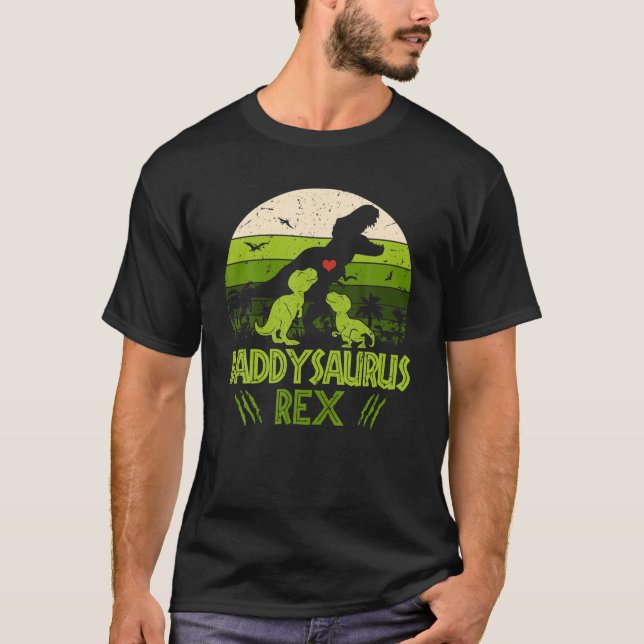 Daddysaurus Rex 2 Kinder Sonnenuntergang Hemd für  T-Shirt (Vorderseite)