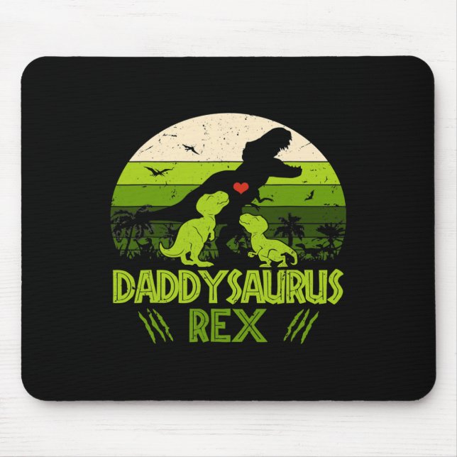 Daddysaurus Rex 2 Kinder Sunset Dinosaurier für Vä Mousepad (Vorne)