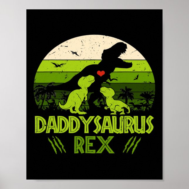 Daddysaurus Rex 2 Kinder Sunset Dinosaurier für Vä Poster (Vorne)