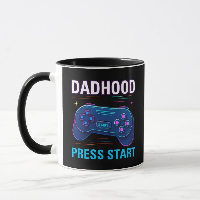 Dadhood Press Start Retro Gamer Design Tasse (Links)