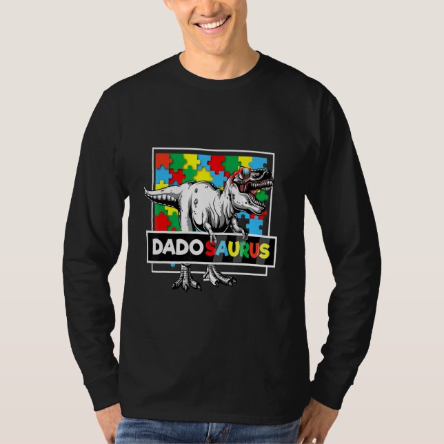 Dadosaurus T Rex Autism Fathers Day Dadasaurus Vin T-Shirt (Vorderseite)