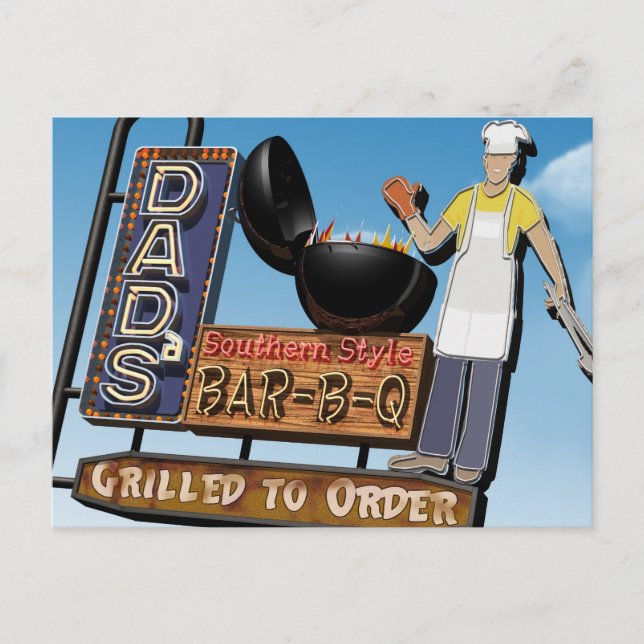 Dad's Bar-B-Q Retro Neon Sign Postcard Postkarte (Vorderseite)