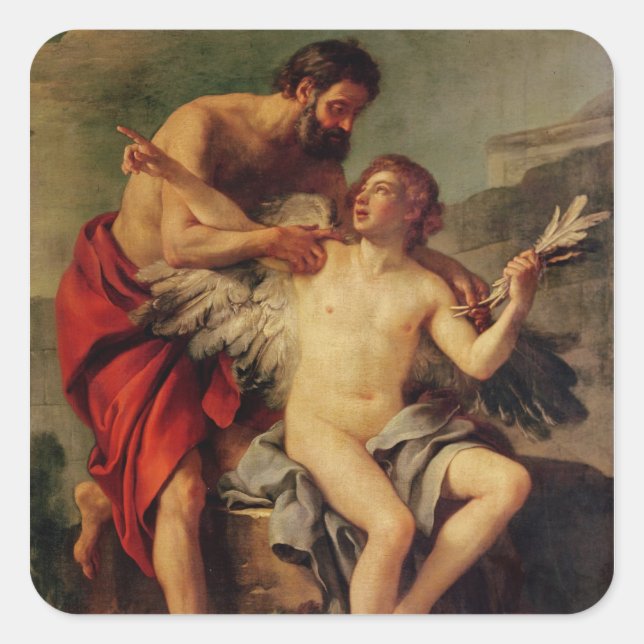 Daedalus Attaching Icarus' Wings, c.1754 Quadratischer Aufkleber (Vorderseite)