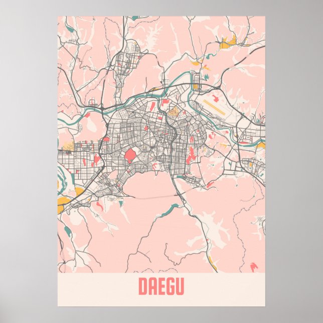 Daegu - Südkoreanischer Chalk City Map Poster (Vorne)