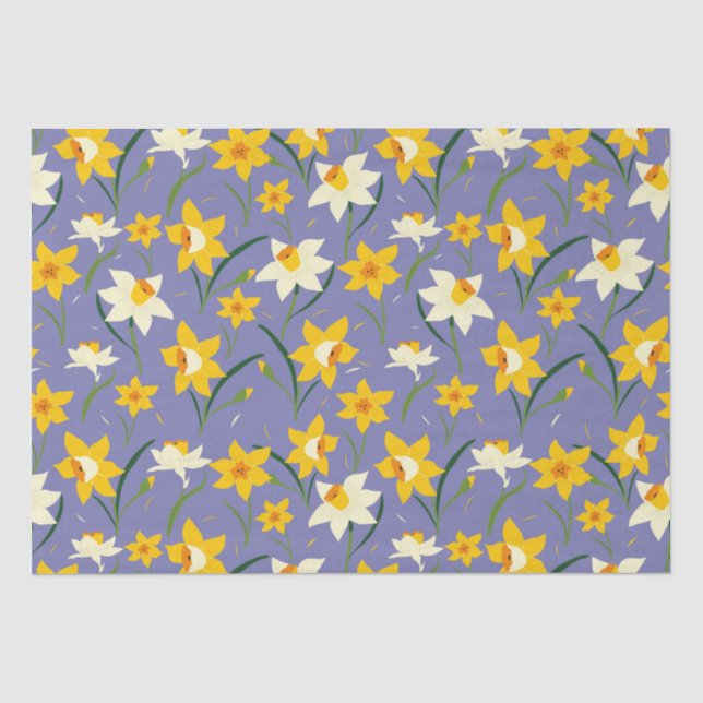 Daffodien auf Blue Lila Seidenpapier (Vorderseite)