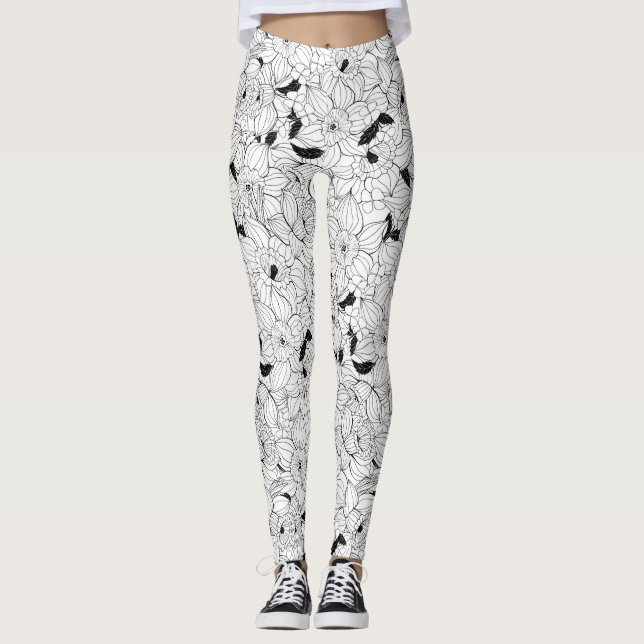 Daffodien Frühlingsblumenmuster Leggings (Vorderseite)