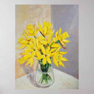Daffodien in Glasvase Aquarell Poster