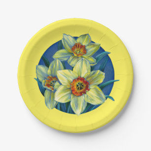 Daffodien Osterfest Gelbblau Pappteller