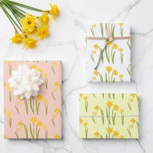 Daffodien Osterfrühling Blumenmuster Bulbs Geschen Geschenkpapier Set (Daffodils Easter Spring Floral Pattern Bulbs Gift Wrapping Paper Sheets
)