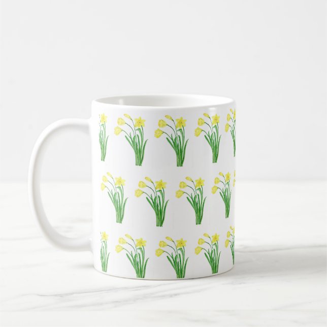 Daffodien Wasserfarbene Gelbe Blütenfeder Hübsch Kaffeetasse (Links)